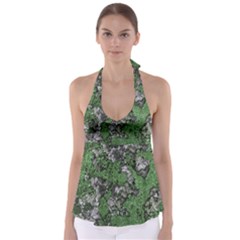 Modern Camo Grunge Print Babydoll Tankini Top