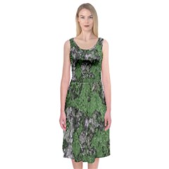 Modern Camo Grunge Print Midi Sleeveless Dress