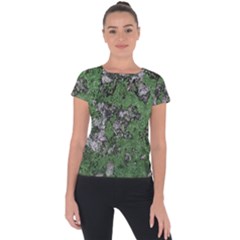 Modern Camo Grunge Print Short Sleeve Sports Top 