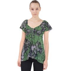 Modern Camo Grunge Print Lace Front Dolly Top