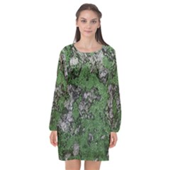 Modern Camo Grunge Print Long Sleeve Chiffon Shift Dress 