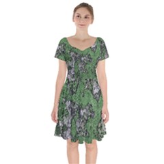 Modern Camo Grunge Print Short Sleeve Bardot Dress