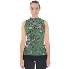 Modern Camo Grunge Print Mock Neck Shell Top