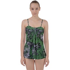 Modern Camo Grunge Print Babydoll Tankini Set