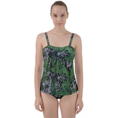 Modern Camo Grunge Print Twist Front Tankini Set