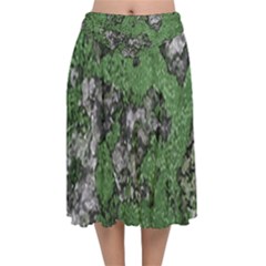 Modern Camo Grunge Print Velvet Flared Midi Skirt