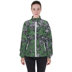 Modern Camo Grunge Print Women s High Neck Windbreaker