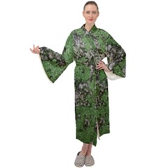 Modern Camo Grunge Print Maxi Velour Kimono