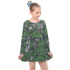 Modern Camo Grunge Print Kids  Long Sleeve Dress by dflcprintsclothing