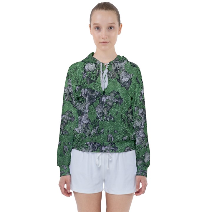 Modern Camo Grunge Print Women s Tie Up Sweat