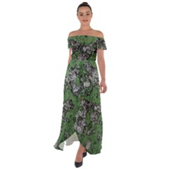 Modern Camo Grunge Print Off Shoulder Open Front Chiffon Dress