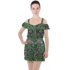 Modern Camo Grunge Print Ruffle Cut Out Chiffon Playsuit