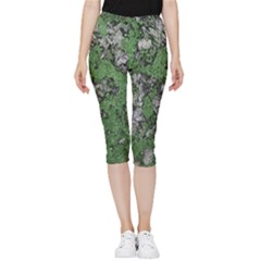 Modern Camo Grunge Print Inside Out Lightweight Velour Capri Leggings 