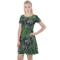 Modern Camo Grunge Print Cap Sleeve Velour Dress 