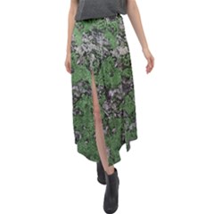 Modern Camo Grunge Print Velour Split Maxi Skirt