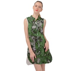 Modern Camo Grunge Print Sleeveless Shirt Dress