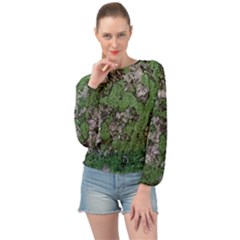 Modern Camo Grunge Print Banded Bottom Chiffon Top