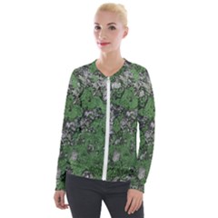 Modern Camo Grunge Print Velvet Zip Up Jacket