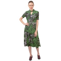 Modern Camo Grunge Print Keyhole Neckline Chiffon Dress