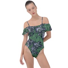 Modern Camo Grunge Print Frill Detail One Piece Swimsuit