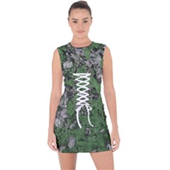 Modern Camo Grunge Print Lace Up Front Bodycon Dress