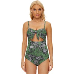 Modern Camo Grunge Print Knot Front One-piece Swimsuit by dflcprintsclothing