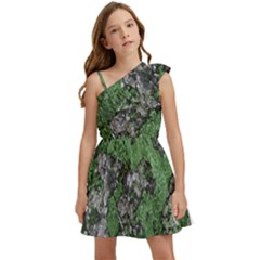 Modern Camo Grunge Print Kids  One Shoulder Party Dress