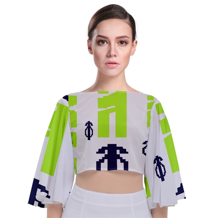 Abstract pattern geometric backgrounds   Tie Back Butterfly Sleeve Chiffon Top