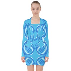 Abstract Pattern Geometric Backgrounds   V-neck Bodycon Long Sleeve Dress by Eskimos