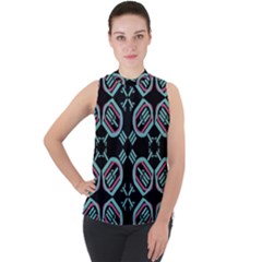 Abstract Pattern Geometric Backgrounds   Mock Neck Chiffon Sleeveless Top by Eskimos