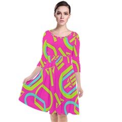 Abstract Pattern Geometric Backgrounds   Quarter Sleeve Waist Band Dress by Eskimos