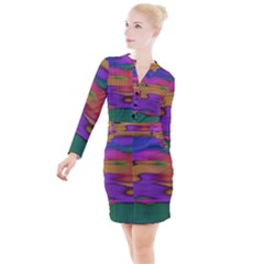 Puzzle Landscape In Beautiful Jigsaw Colors Button Long Sleeve Dress by pepitasart