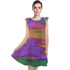 Puzzle Landscape In Beautiful Jigsaw Colors Tie Up Tunic Dress by pepitasart