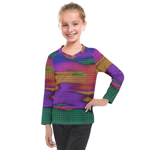 Puzzle Landscape In Beautiful Jigsaw Colors Kids  Long Mesh Tee by pepitasart