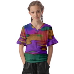 Puzzle Landscape In Beautiful Jigsaw Colors Kids  V-neck Horn Sleeve Blouse by pepitasart