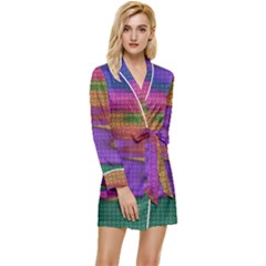 Puzzle Landscape In Beautiful Jigsaw Colors Long Sleeve Satin Robe by pepitasart