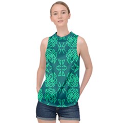 Abstract Pattern Geometric Backgrounds   High Neck Satin Top by Eskimos