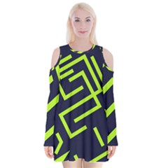 Abstract Pattern Geometric Backgrounds   Velvet Long Sleeve Shoulder Cutout Dress by Eskimos