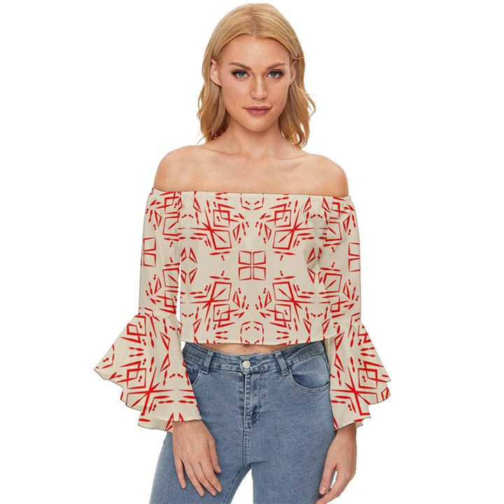 Abstract pattern geometric backgrounds   Off Shoulder Flutter Bell Sleeve Top