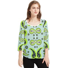 Floral Pattern Paisley Style  Chiffon Quarter Sleeve Blouse by Eskimos