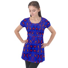 Floral Pattern Paisley Style  Puff Sleeve Tunic Top by Eskimos