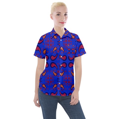 Floral Pattern Paisley Style  Women s Short Sleeve Pocket Shirt by Eskimos