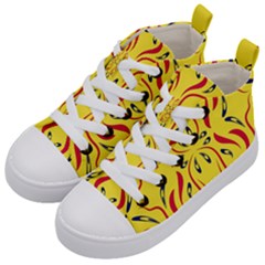 Floral Folk Damask Pattern  Kids  Mid-top Canvas Sneakers by Eskimos