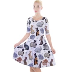 Funny Bunny Quarter Sleeve A-line Dress by SychEva