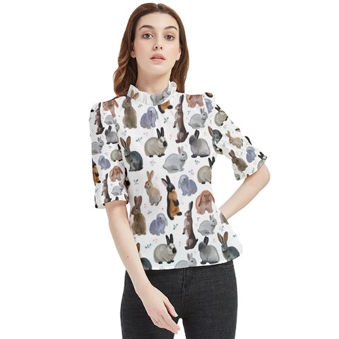 Funny Bunny Frill Neck Blouse by SychEva