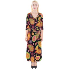 Paisley Pattern Design Quarter Sleeve Wrap Maxi Dress by befabulous