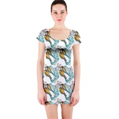 Nature Birds Short Sleeve Bodycon Dress