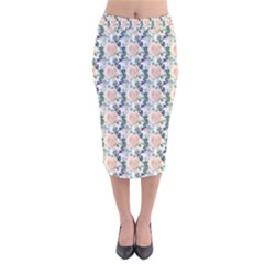 Flowers Pattern Velvet Midi Pencil Skirt