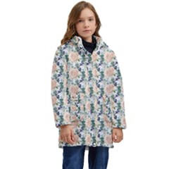Flowers Pattern Kid s Hooded Longline Puffer Jacket by Sparkle