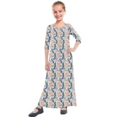 Flowers Pattern Kids  Quarter Sleeve Maxi Dress